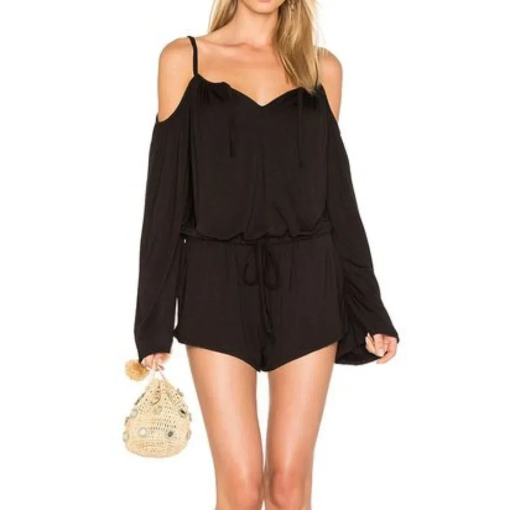 *SOLD* Chaser Cold Shoulder Cami Romper Black Sz L - Picture 1 of 11